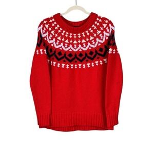 Vintage J Crew Women Fair Isle Merino Wool Sweater Size Small Chunky Scandi Red